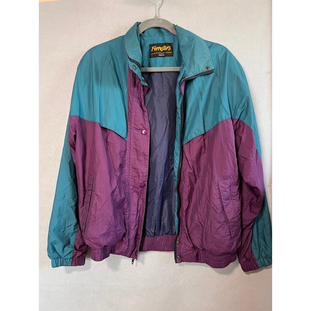 Forrester's Vintage 90s Teal Purple Colorblock Windbreaker Jacket Medium Oregon